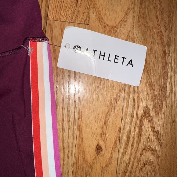 Athleta Contender Side Stripe Capri Crop Leggings Plum Small NEW WITH TAG - Picture 4 of 6